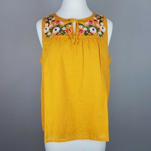 Yellow Linen Shirt with Floral Embroidery Size M